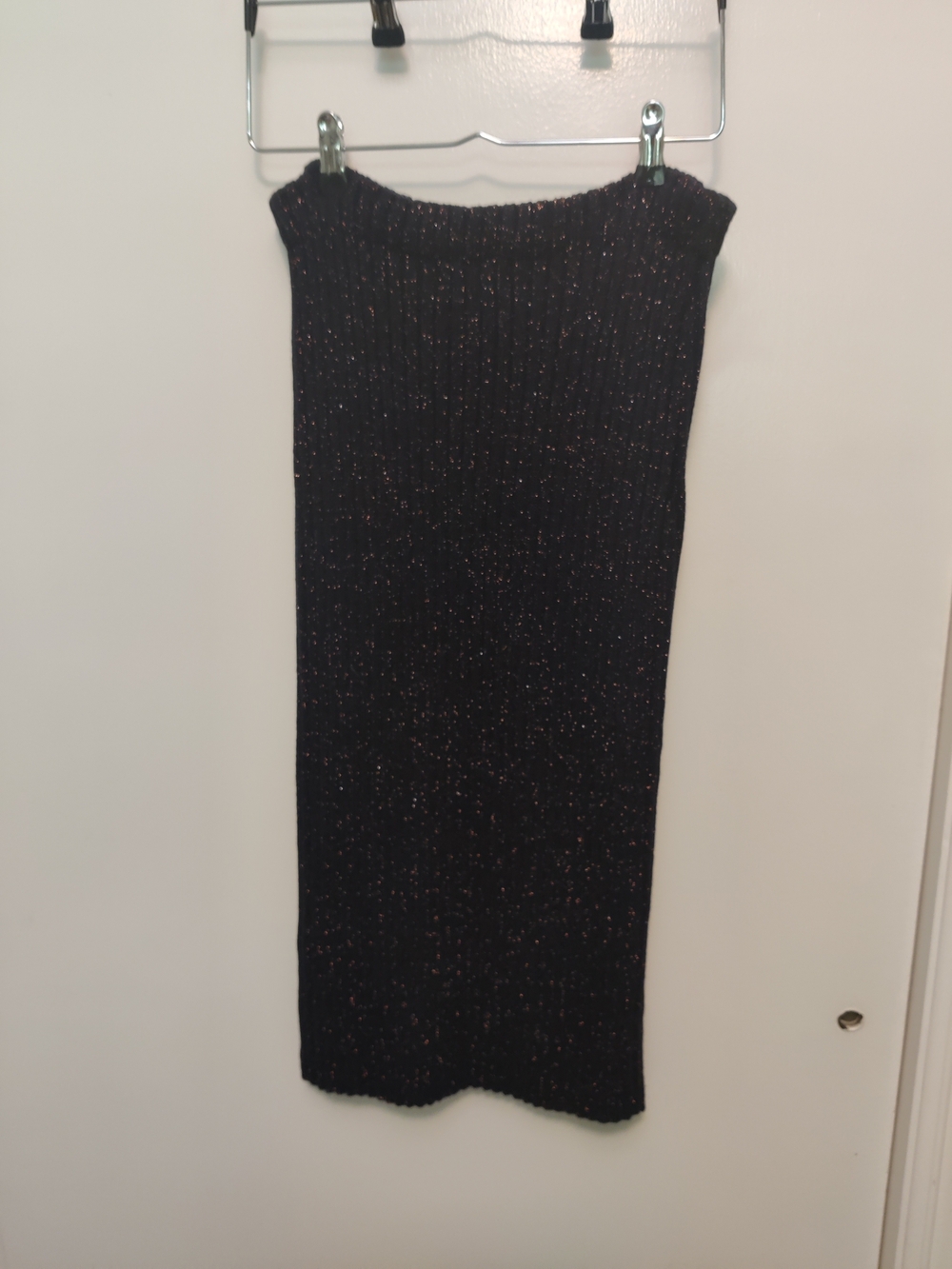 rag & bone Black Sparkle Knit Midi Skirt with Subtle Metallic Flecks